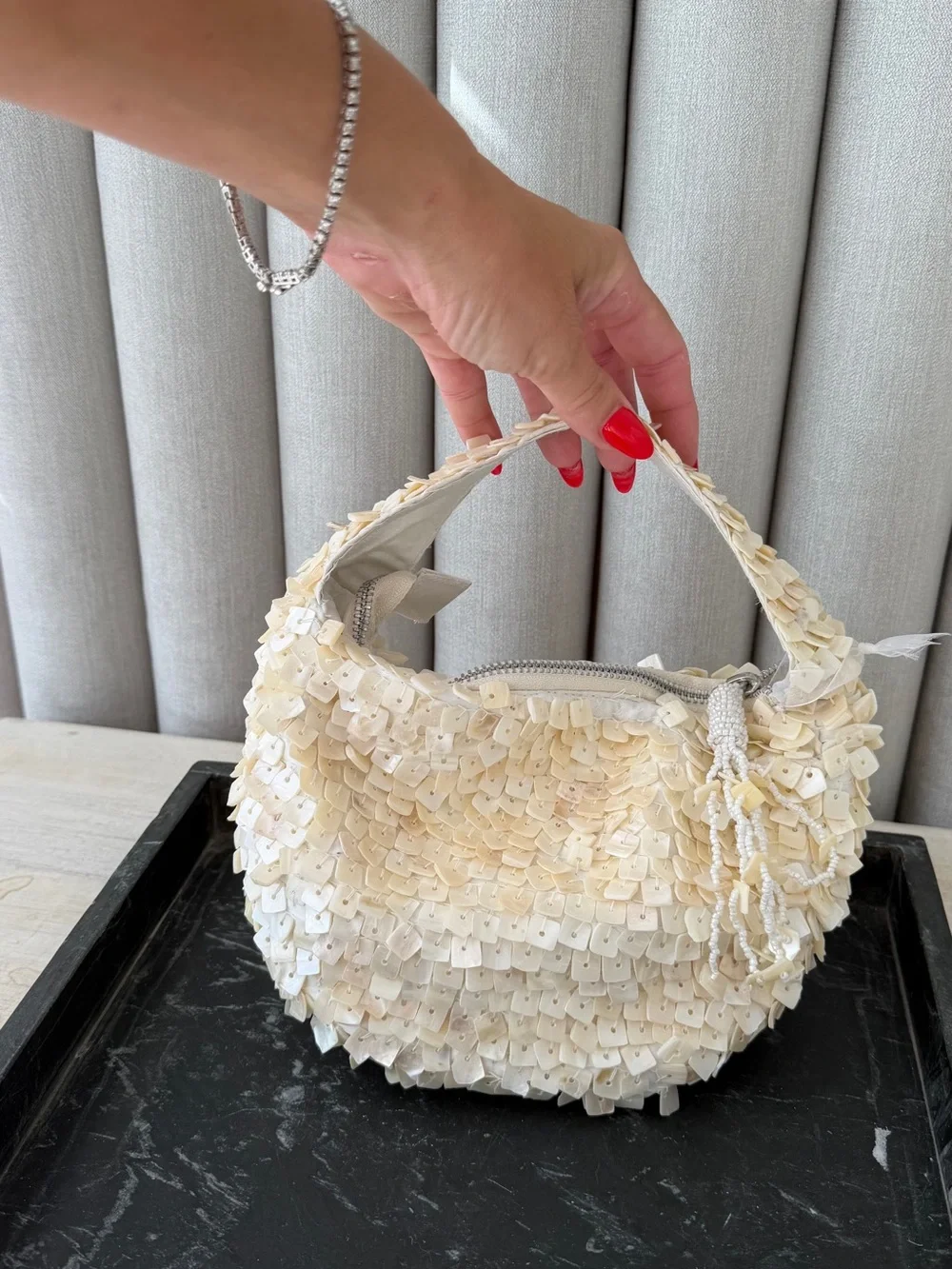 Cream Sequin-Embellished Shoulder Bag - Women